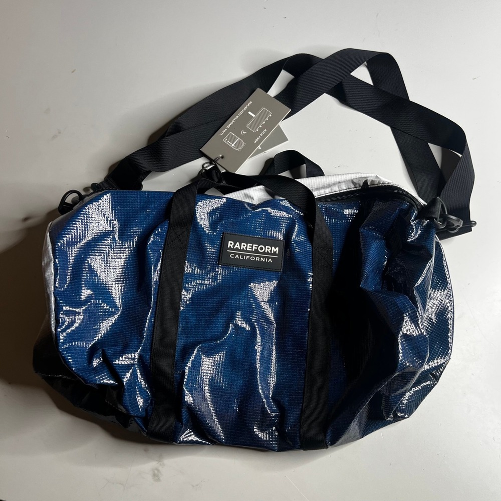 Rareform California Light Duffle Bag Repurposed Billboard Vinyl Blue White NEW
